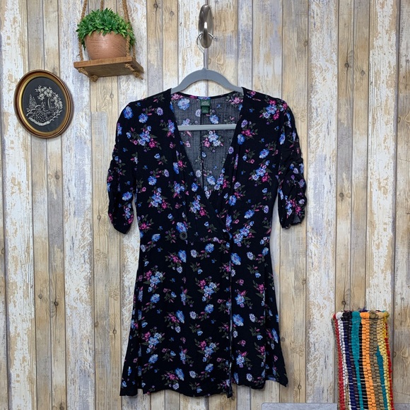wild fable Dresses & Skirts - Wild Fable Navy Floral Patterned Wrap Dress
